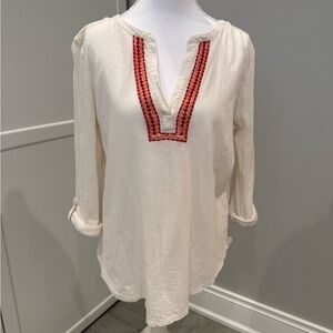 LOFT Cream Tunic with Red Embroidery